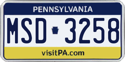 PA license plate MSD3258