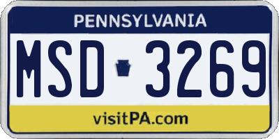 PA license plate MSD3269