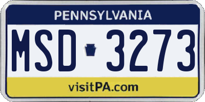 PA license plate MSD3273