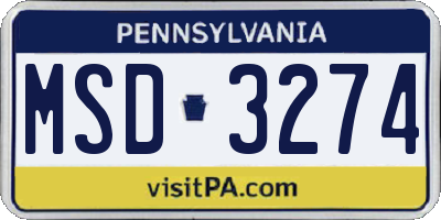 PA license plate MSD3274
