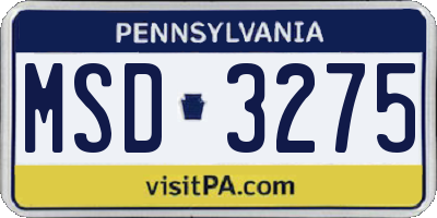 PA license plate MSD3275