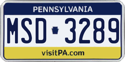 PA license plate MSD3289