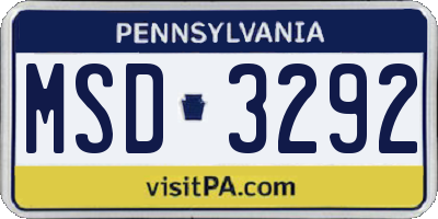 PA license plate MSD3292