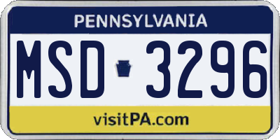 PA license plate MSD3296