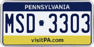 PA license plate MSD3303