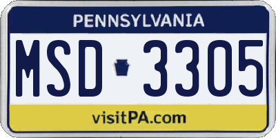PA license plate MSD3305