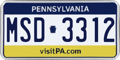 PA license plate MSD3312
