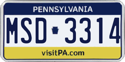 PA license plate MSD3314