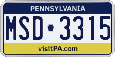 PA license plate MSD3315