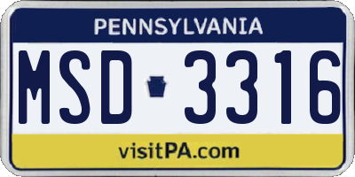 PA license plate MSD3316