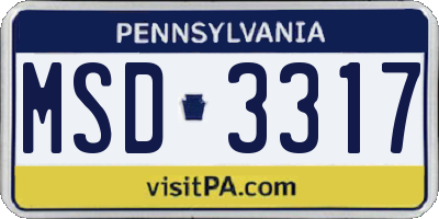 PA license plate MSD3317