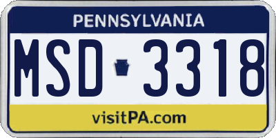 PA license plate MSD3318