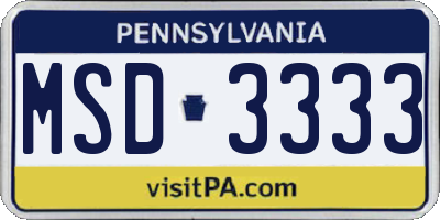 PA license plate MSD3333