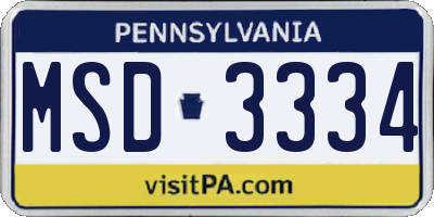 PA license plate MSD3334