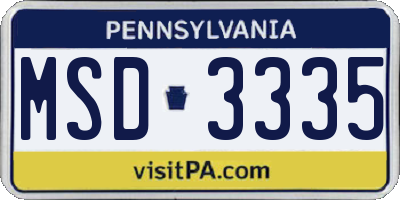PA license plate MSD3335