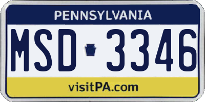 PA license plate MSD3346