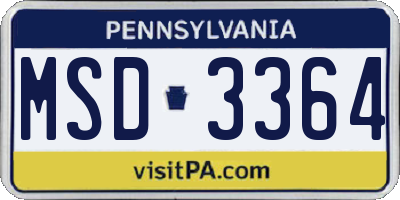 PA license plate MSD3364