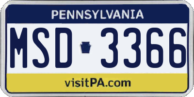 PA license plate MSD3366
