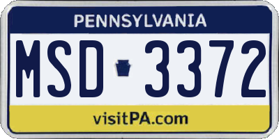 PA license plate MSD3372