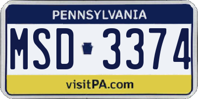 PA license plate MSD3374