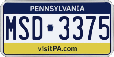 PA license plate MSD3375