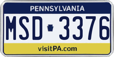 PA license plate MSD3376