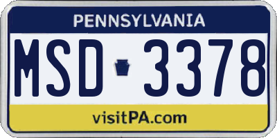 PA license plate MSD3378