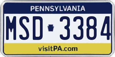 PA license plate MSD3384