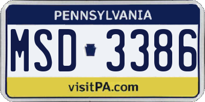 PA license plate MSD3386