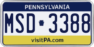 PA license plate MSD3388