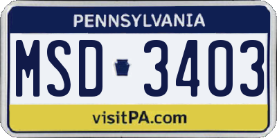 PA license plate MSD3403