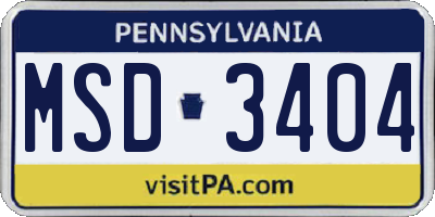 PA license plate MSD3404