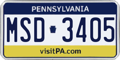 PA license plate MSD3405