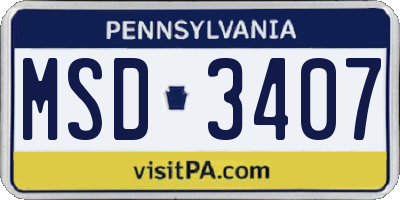 PA license plate MSD3407