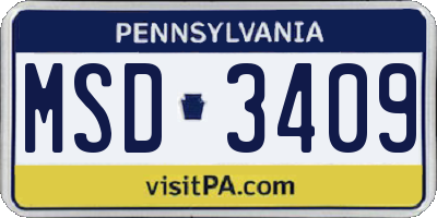 PA license plate MSD3409
