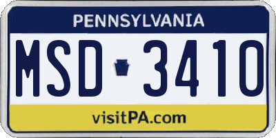 PA license plate MSD3410
