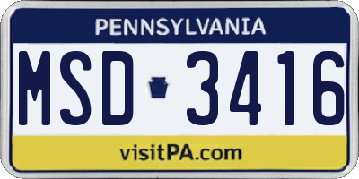 PA license plate MSD3416