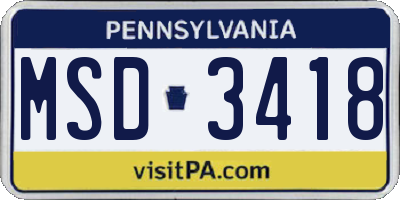 PA license plate MSD3418