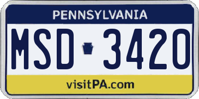 PA license plate MSD3420