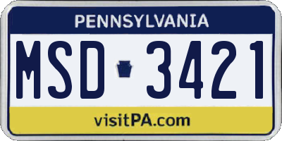 PA license plate MSD3421