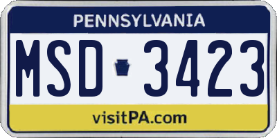 PA license plate MSD3423