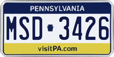 PA license plate MSD3426