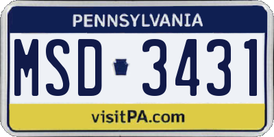 PA license plate MSD3431