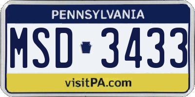 PA license plate MSD3433