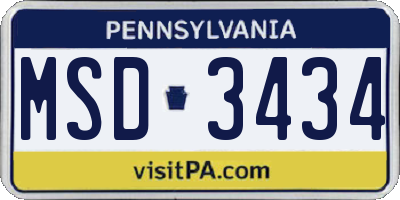 PA license plate MSD3434