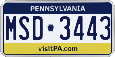 PA license plate MSD3443