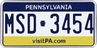 PA license plate MSD3454