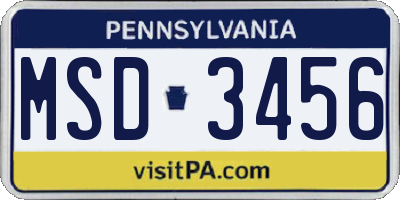 PA license plate MSD3456