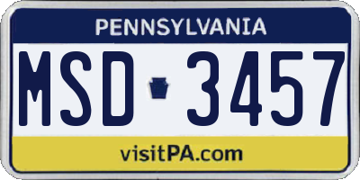 PA license plate MSD3457