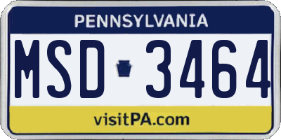 PA license plate MSD3464